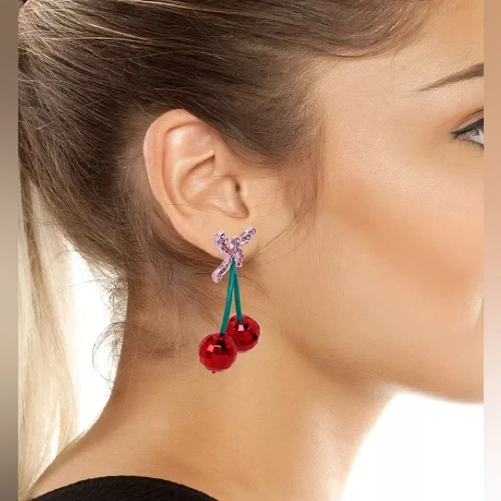 Betsey Johnson Cherry Drop Bow Earrings